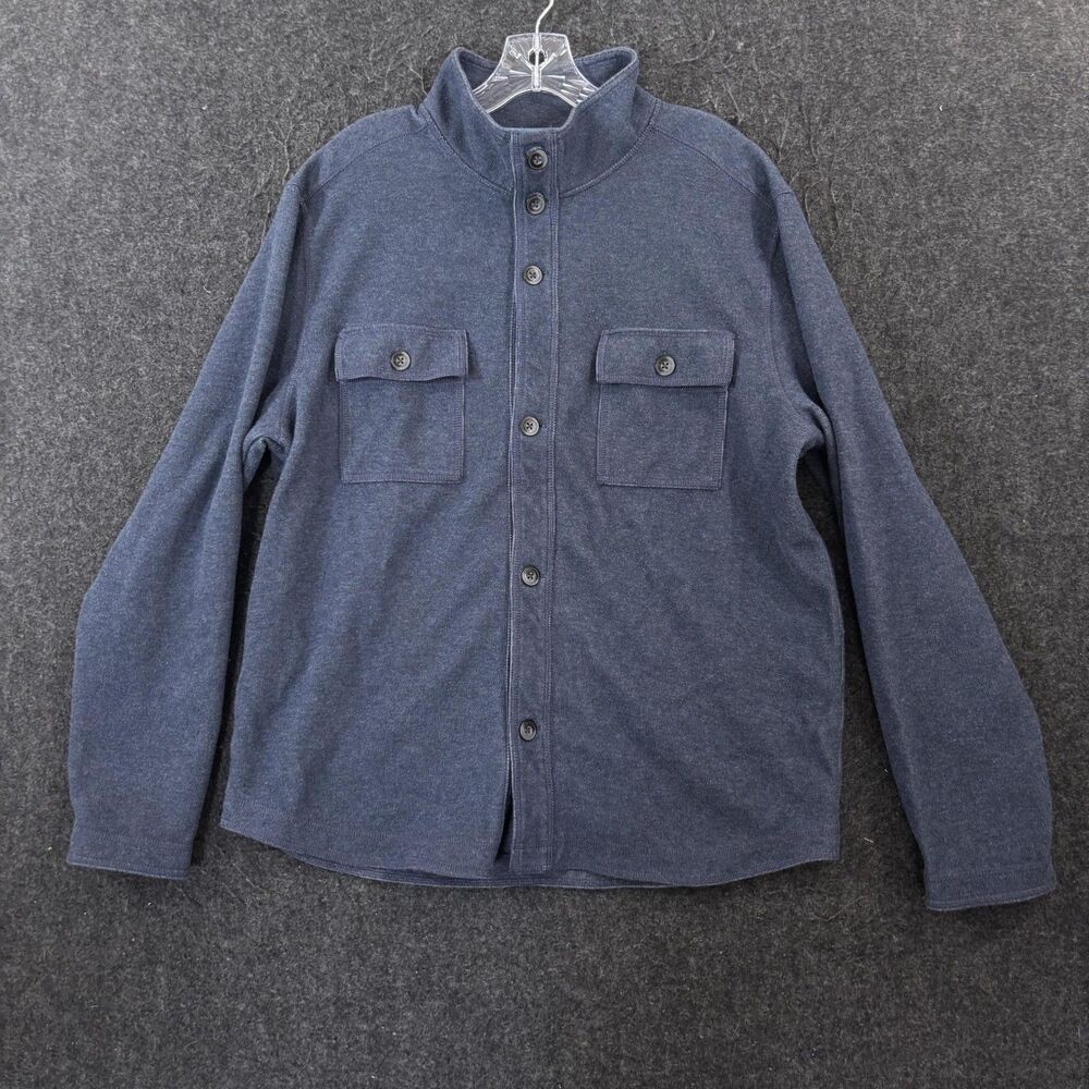 Tommy Bahama Montserrat Shacket Men's Large Blue Knit Stand Collar Shirt Jacket